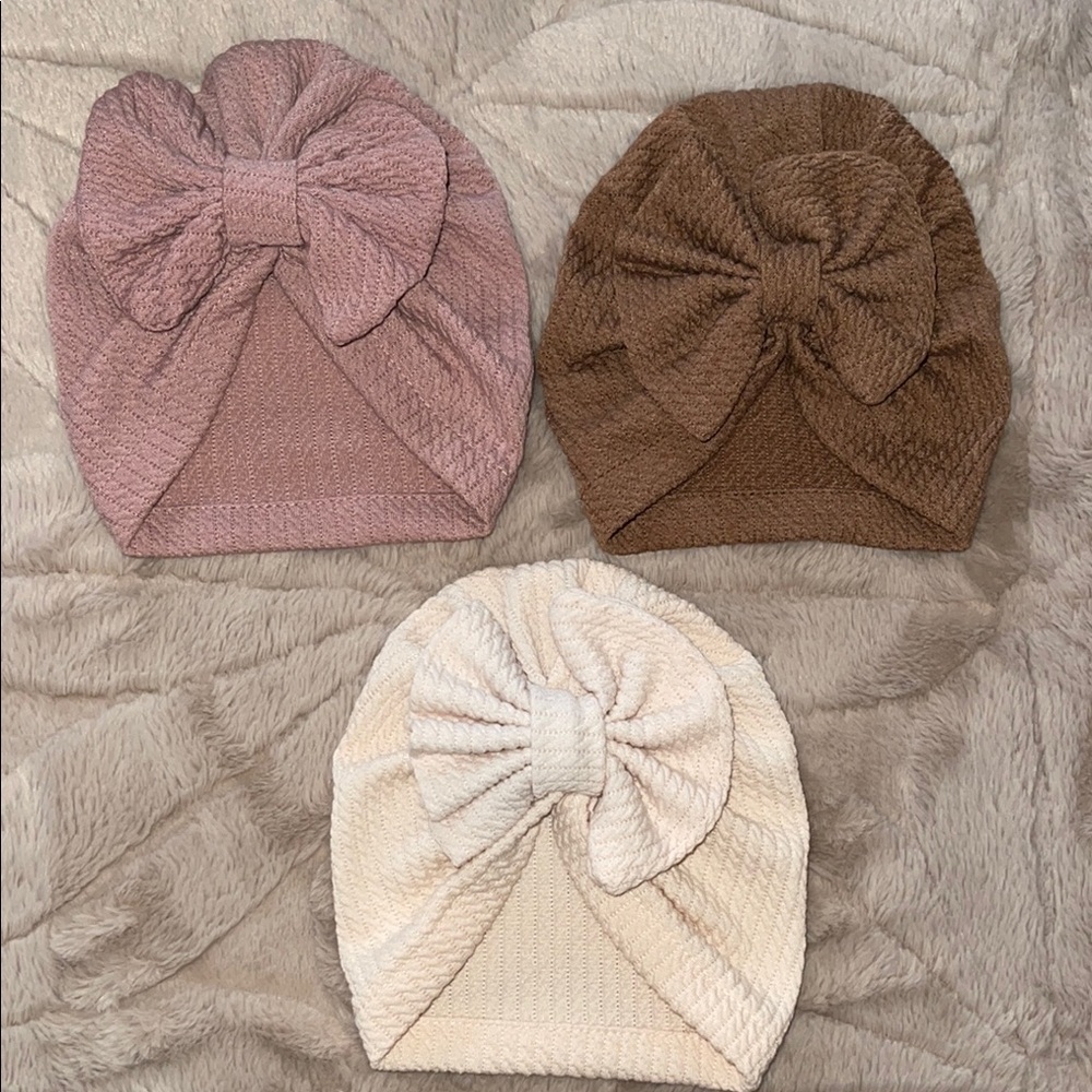 Baby Girl Stylish Turban Set - Pink, Brown, Cream